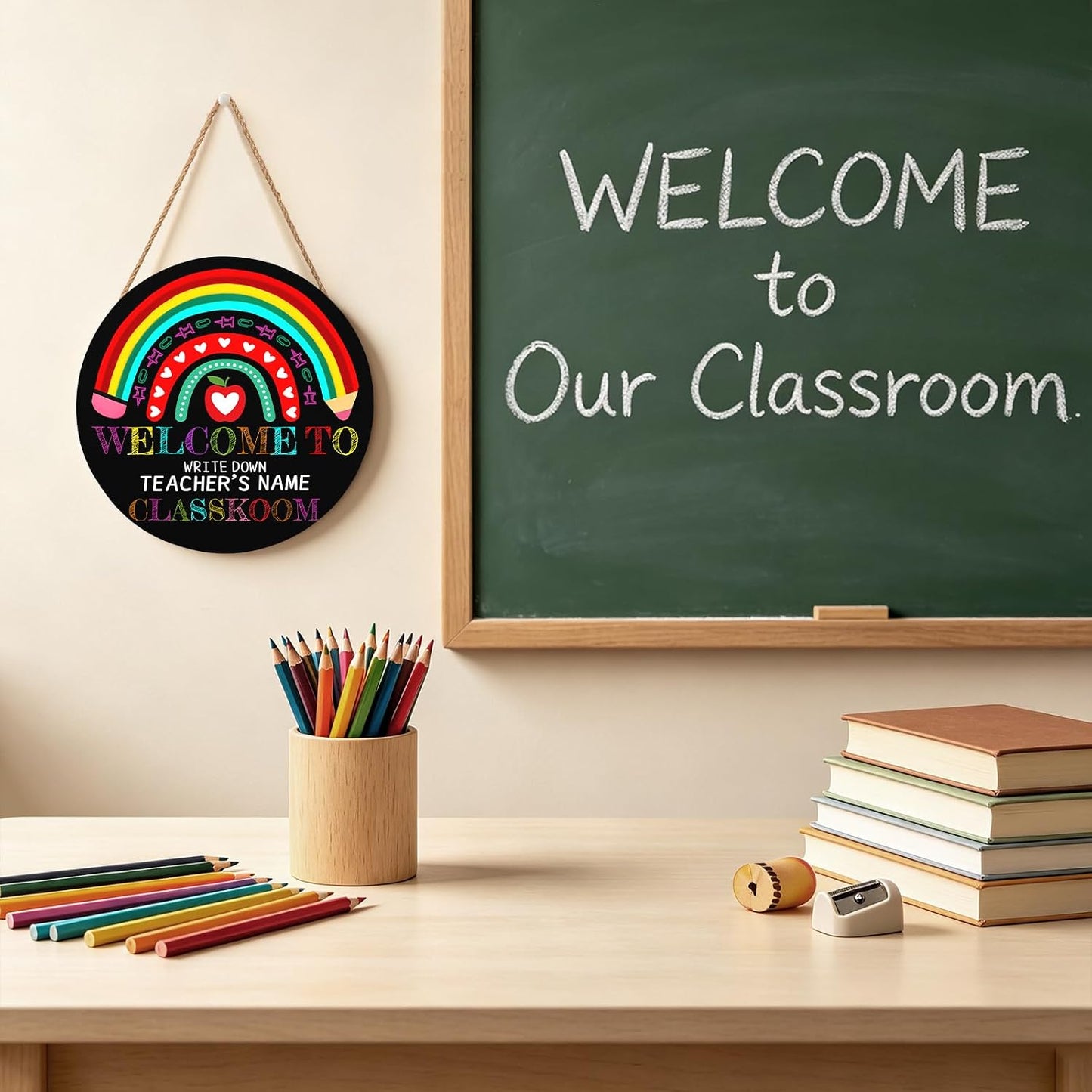 Personalized Welcome Sign for Classroom Custom Teacher Name Classroom Door Sign 12x12in Welcome to Our Classroom Door Hanging Sign Back to School Teacher Supplies Appreciation Gifts