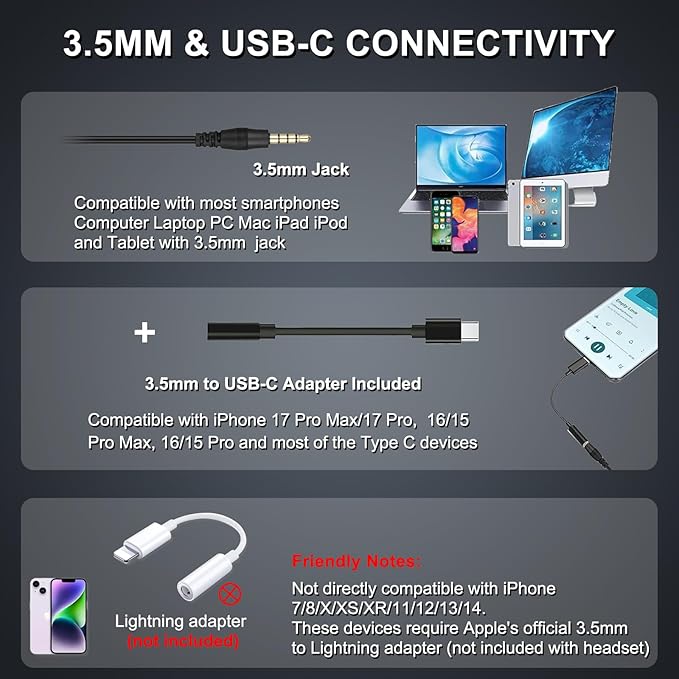 Callez Wired Computer Headset, 3.5mm/USB-C Headset - Image 3