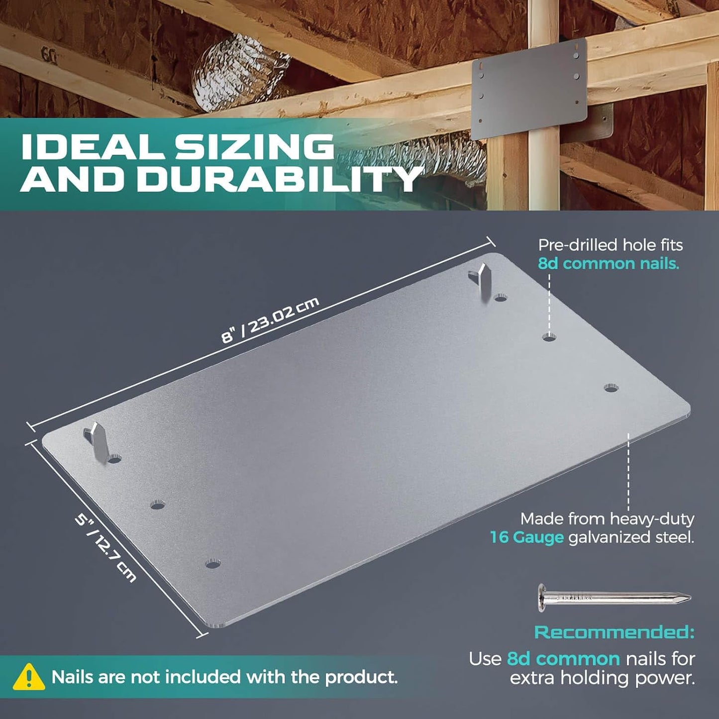 5" x 8" Nail Stopper Plate – 16 Gauge Self Nailing Stud Protector (20 PCS) – Galvanized 5 x 8 Nail Guard for Top and Bottom Plate & Drywall Protection – IBC & IRC Code Compliant (20)