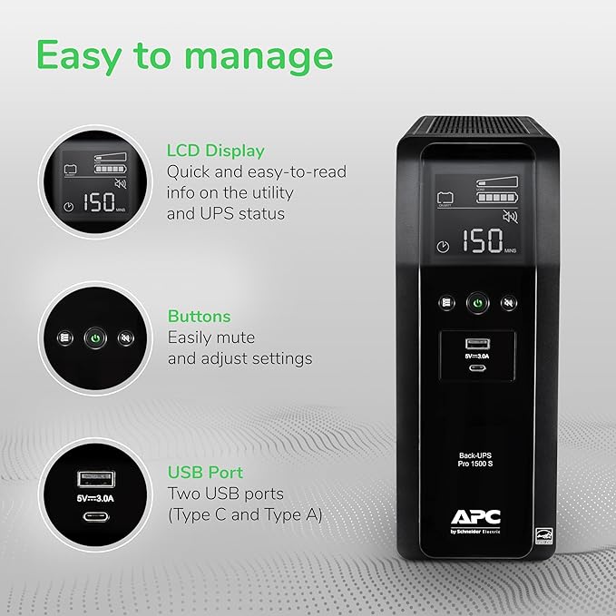 APC UPS 1500VA Sinewave UPS Battery Backup, BR1500MS2 Backup Battery Power - Image 5