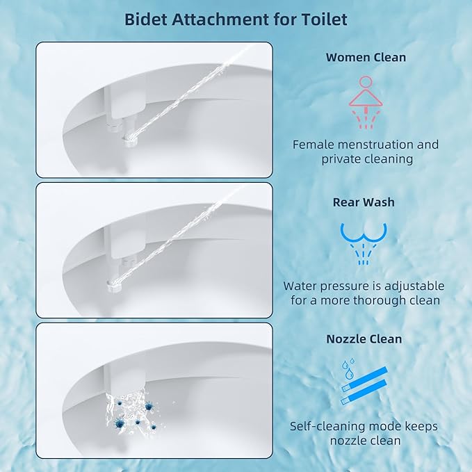 Hibbent Bidet Attachment for Toilet, Self Cleaning Dual Nozzle, Hot & Cold - Image 2