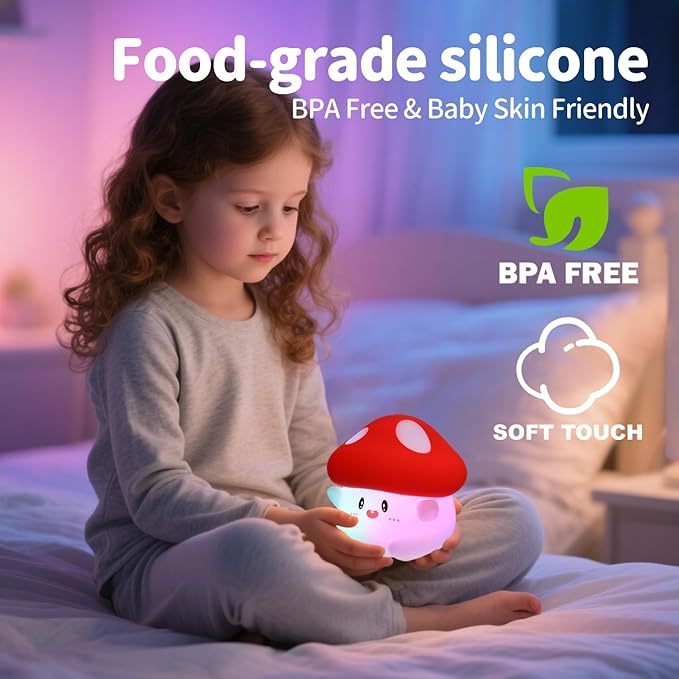 Rytinazzz Mushroom Night Light, Color Changing & 50-Hour Battery, Squishy Lamp - Image 7