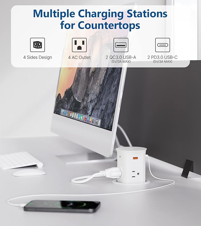 Pop Up Outlet for Countertop, Recessed Power Strip, Power Grommet 3.15 inch - Image 2