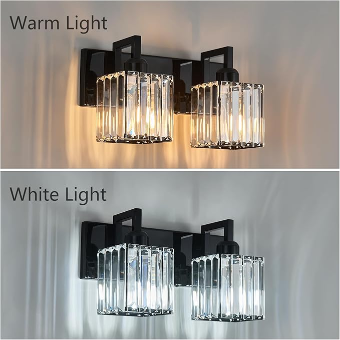 FDPBY Modern Bathroom Vanity Light 2-Lights Plating Black Vanity Light Crystal - Image 4