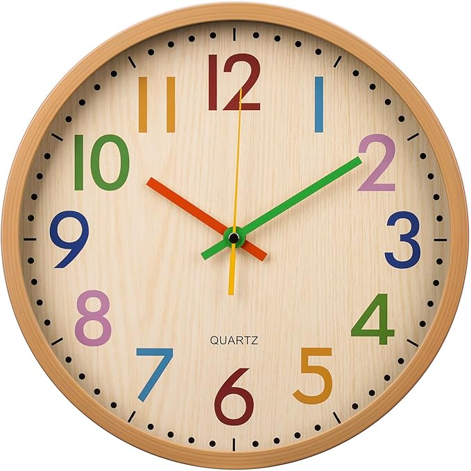 bakbrand Kids Wall Clock Silent Non-Ticking Colorful Childrens Clock Round by BAKBRAND