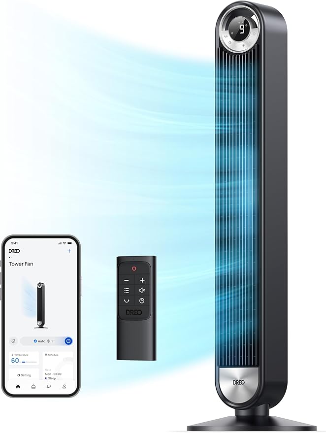 Dreo Tower Fan for Bedroom, 90° Oscillating Standing Floor Fan by DREO
