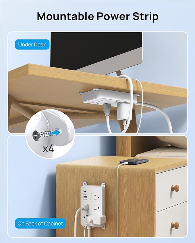 TROND Power Strip with USB, 10ft Extension Cord Surge Protector, 5 Widely - Image 5