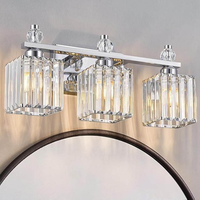 FDPBY Bathroom Vanity Lights 3-Light Modern Crystal Vanity Light Chrome by FDPBY