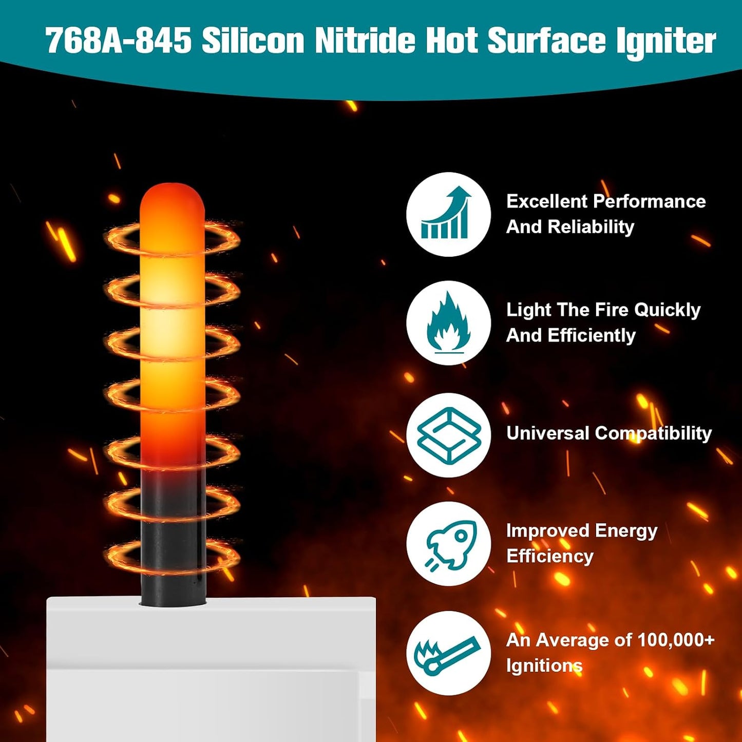 Upgraded 768A-845 Furnace Hot Surface Ignitor Replacement | Compatible with Emerson White-Rodgers Trane Silicon Nitride Ignitor, 768A-845 Replace 768A-5 IGN00104 X13130524010 B340970P01