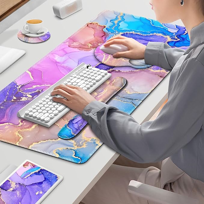 Gaming Mouse Pad, Large Desk Mat, Cute Desk Pad Protector, 4in1 XXL Mousepad + - Image 9