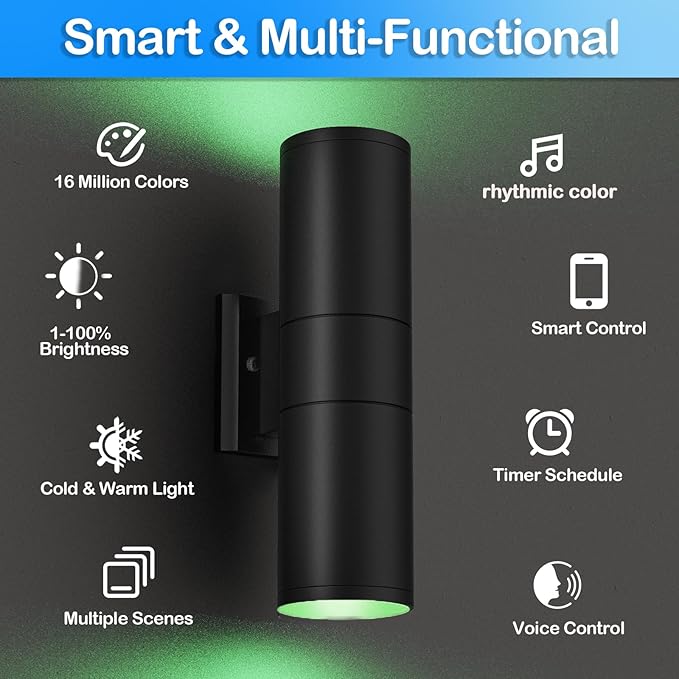 wowlite RGB Up and Down Lights Outdoor Wall Sconce 4 Pack, Smart Color Changing - Image 2