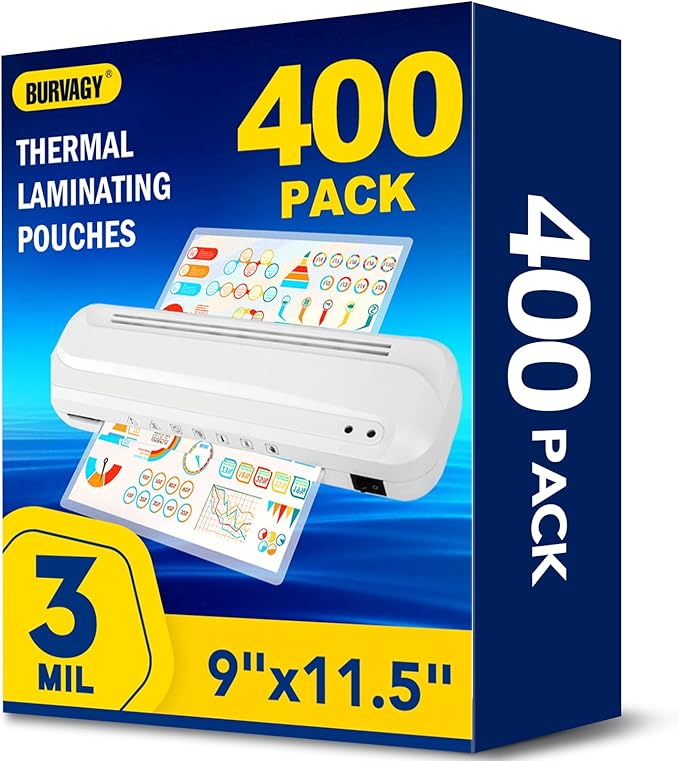 BURVAGY 400 Pack Laminating Sheets, 3 Mil, 9 x 11.5 Inches Thermal Laminating by BURVAGY