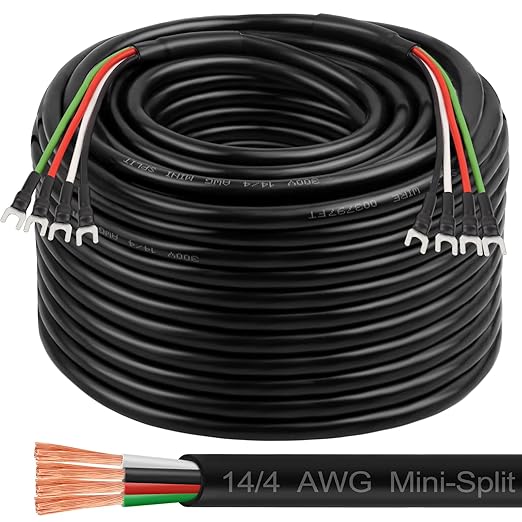 MOOKEERF 14/4 AWG Mini-Split Cable - 250FT 14 AWG 4 Conductor Control Cable by MOOKEERF