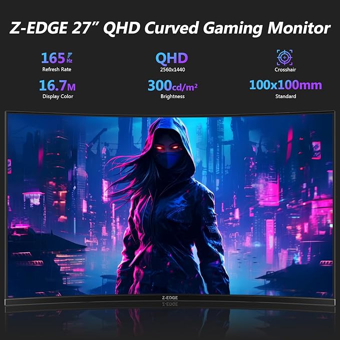 Z-Edge 27 inch Curved Gaming Monitor, QHD 1440P 165Hz 144Hz Curved 1500R - Image 6