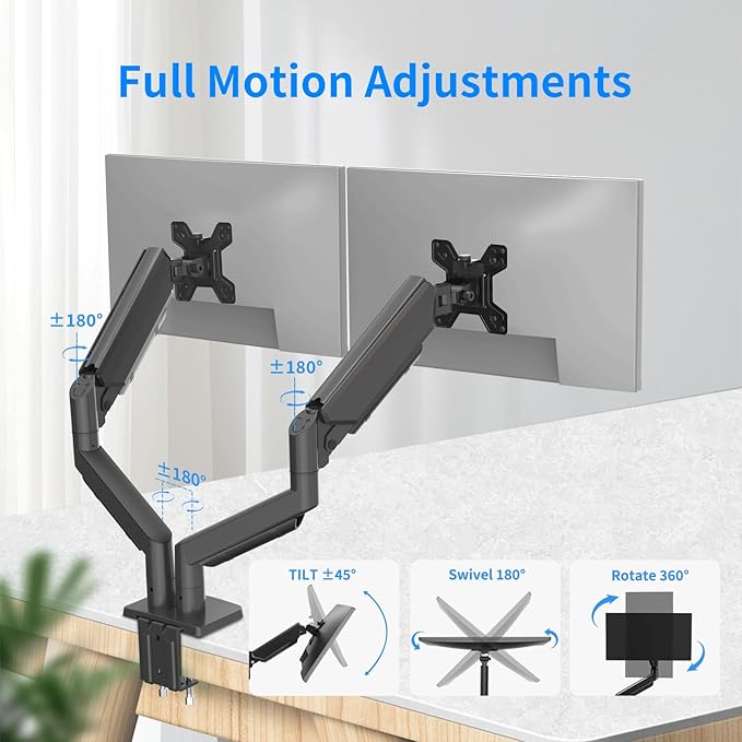 Dual Monitor Stand for 13 to 32 inch Screens, Gas Spring Monitor Arm - Image 4