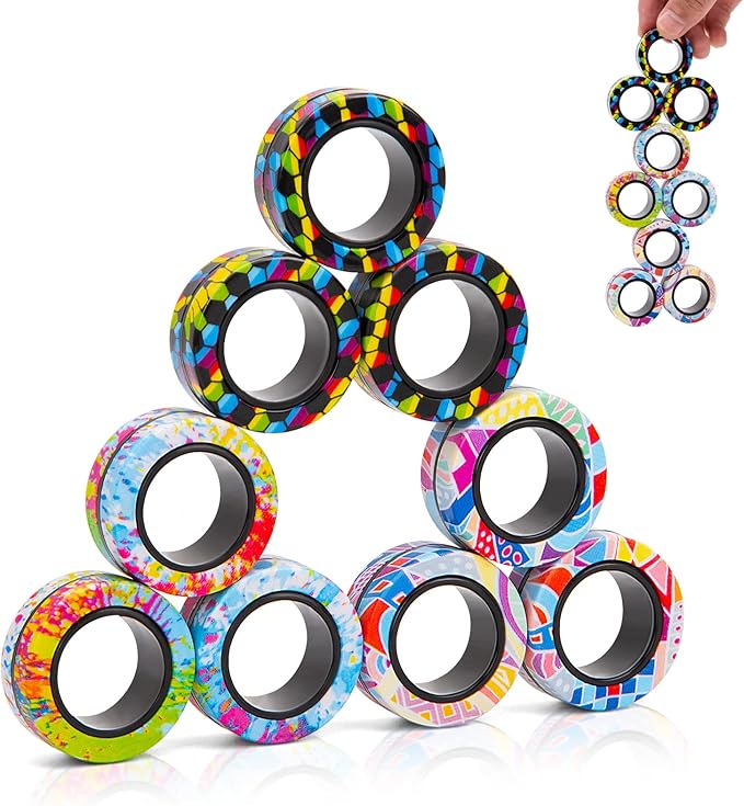 9Pcs Magnetic Rings Fidget Toys Adult Set, Idea ADHD Fidget Stress Toy Pack - Image 2