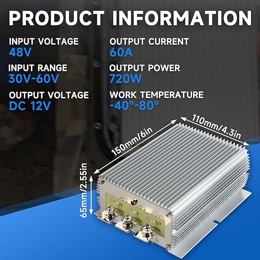 HUGEBO 60A 720W Voltage Converter Reducer 48V/36V to 12V, Converter Voltage - Image 2
