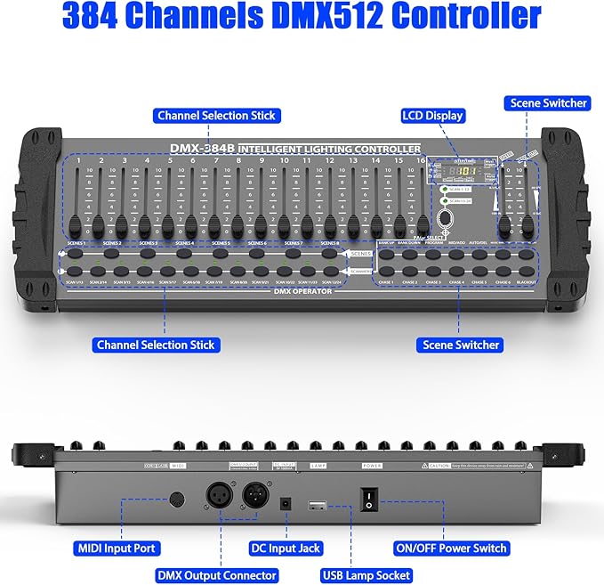 Wiwreenm DJ Controller 384CH Fog DMX-512 DJ Controller Support 30 Banks 8 - Image 4