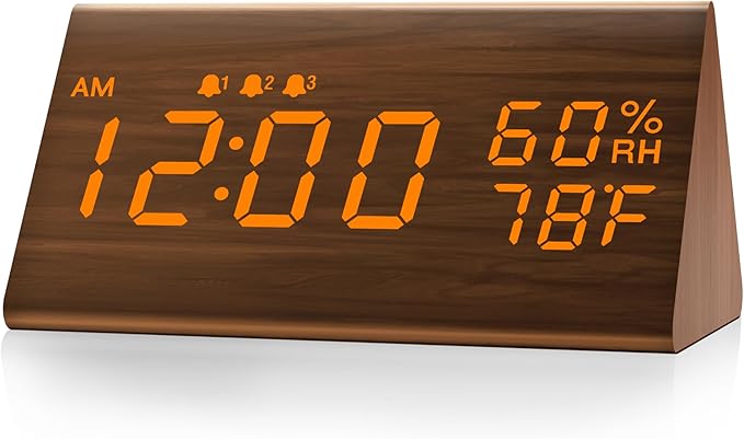 JALL Digital Alarm Clock, with Wooden Electronic LED Time Display, 3 Alarm by JALL