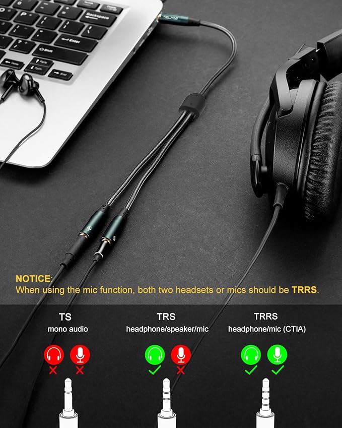 SOLMIMI Headphone Splitter for 2 Headphones, TRRS 3.5mm Male to 2 Female Audio - Image 4