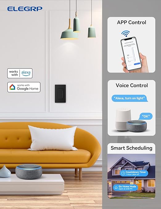 ELEGRP Smart Dimmer Light Switch DPR10, 2.4GHz Wi-Fi Dimmer Switch Compatible - Image 3