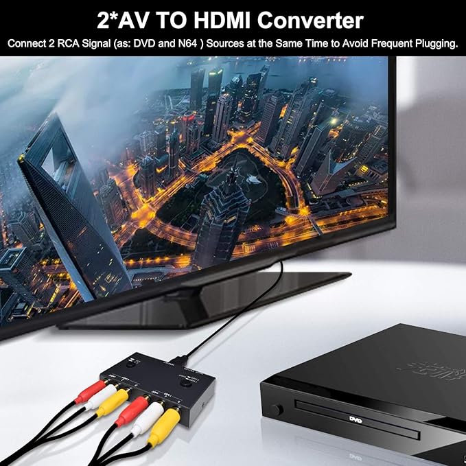 Azduou 2 AV to HDMI, 1080P/720P TV 2 Way RCA Composite CVBS AV Switch to HDMI - Image 6