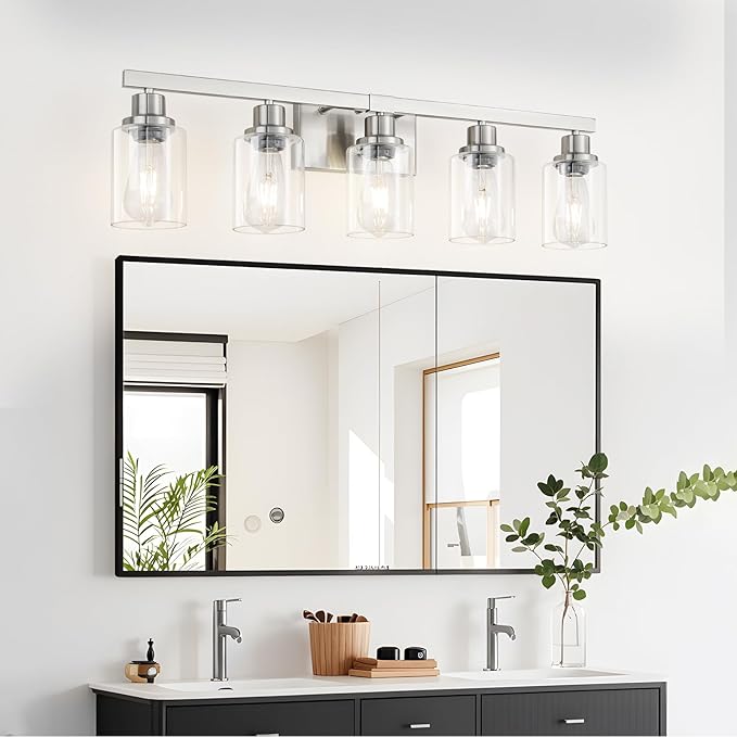 DIKAIDA Bathroom Vanity Light, 5-Light Nickel Modern Matte Wall Sconce Lighting - Image 2
