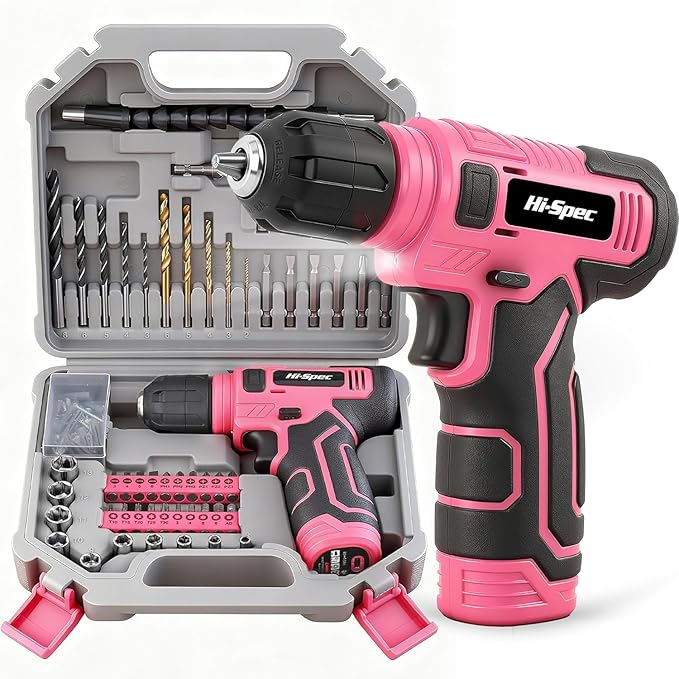 Hi-Spec 110pc Pink 8V USB Electric Power Cordless Womens Drill Driver Set. by Hi-SpecToolsUSA