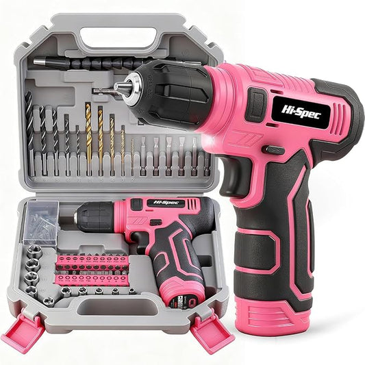 Hi-Spec 110pc Pink 8V USB Electric Power Cordless Womens Drill Driver Set. by Hi-SpecToolsUSA