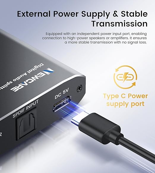 NEWCAER Digital Optical Splitter 1 in 2 Out, SPDIF Toslink Digital Optical - Image 5