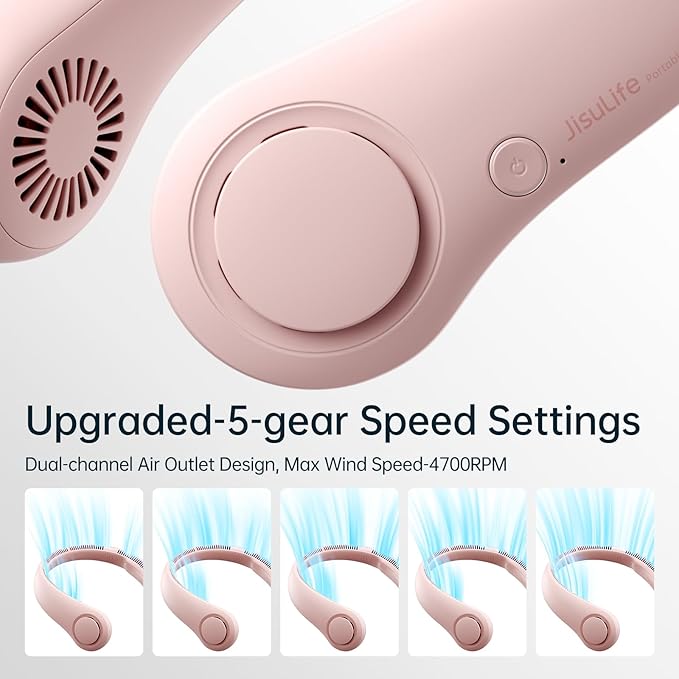 JISULIFE Portable Neck Fan, Hands-Free Bladeless, 5 Speeds, 4000 mAh Battery - Image 3
