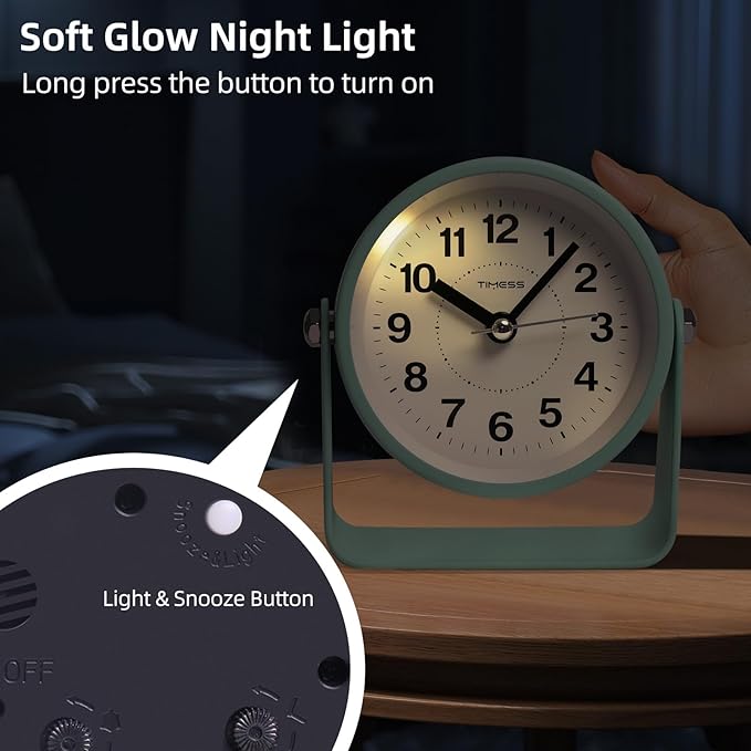 TIMESS Analog Alarm Clock, Silent Non-Ticking Quartz Movement, Battery-Operated - Image 5