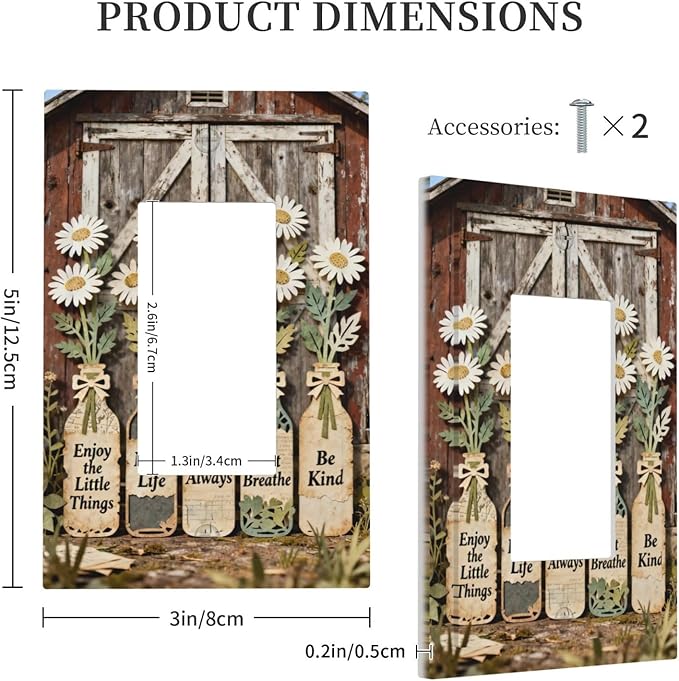 Bvtewkhz Rustic Daisy Barn Door Flowers 1 Gang Single Rocker Decorative Light - Image 4