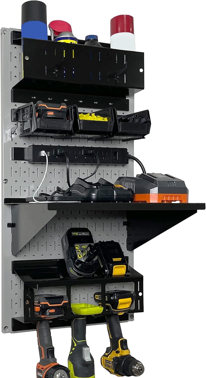 Wall Control Power Tool Storage Organizer Kit Cordless Drill Holder Charging by Wall+Control