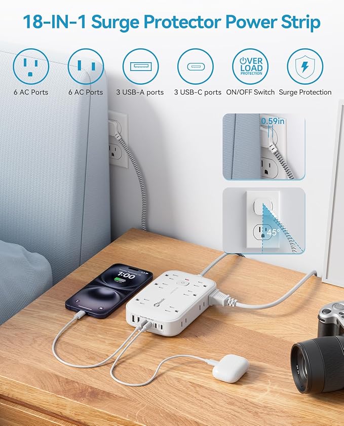 2100J Surge Protector Flat Plug Extension Cord 20 FT - Image 3