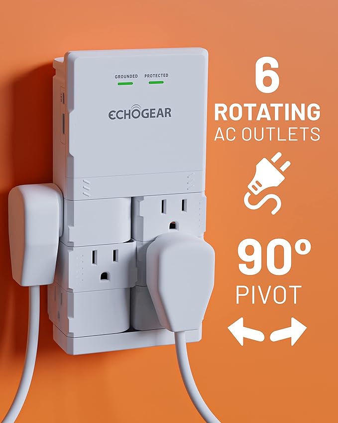 ECHOGEAR Wall Outlet with USB Ports & Surge Protection - Image 2