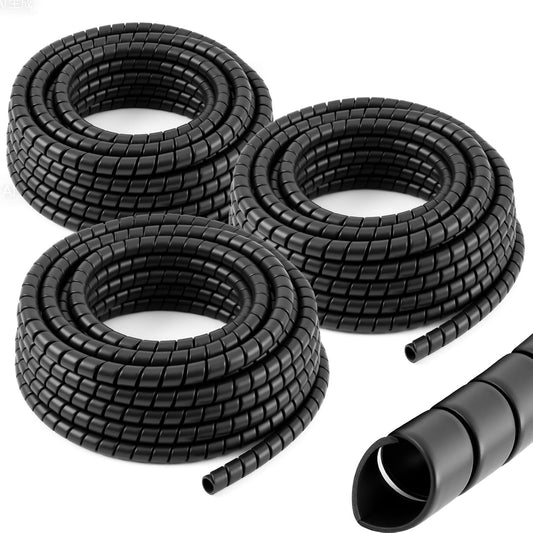 3 Pcs Spiral Wrap Cable Protector, Safe 1/4''+1/2''+3/8'' Od x 25' Pre Cut Lengths Hydraulic Hose Protector Wrap to Avoid Wear and Extend Life for Hydraulic Pneumatic Hoses(Black)