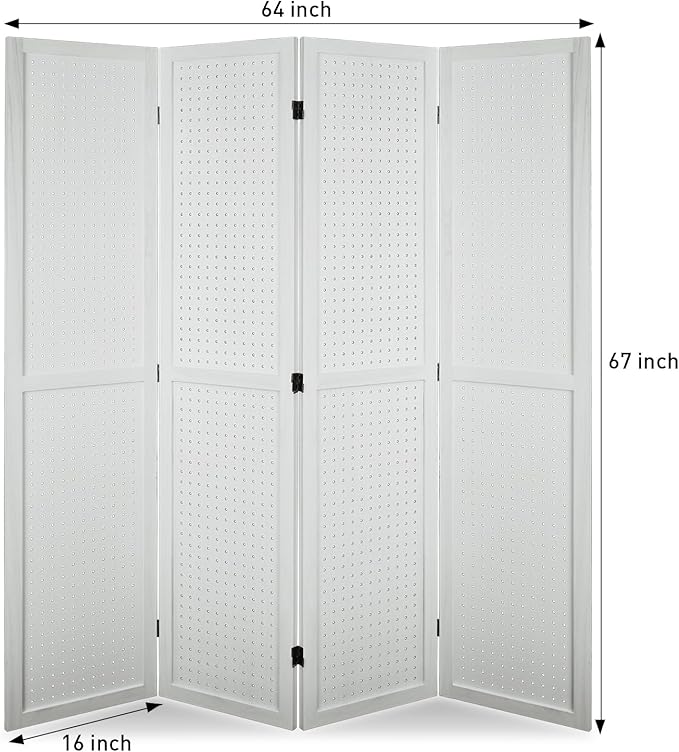 ECOMEX 4 Panel Room Divider, 5.6Ft Pegboard Display Wooden Room Divider Folding - Image 6