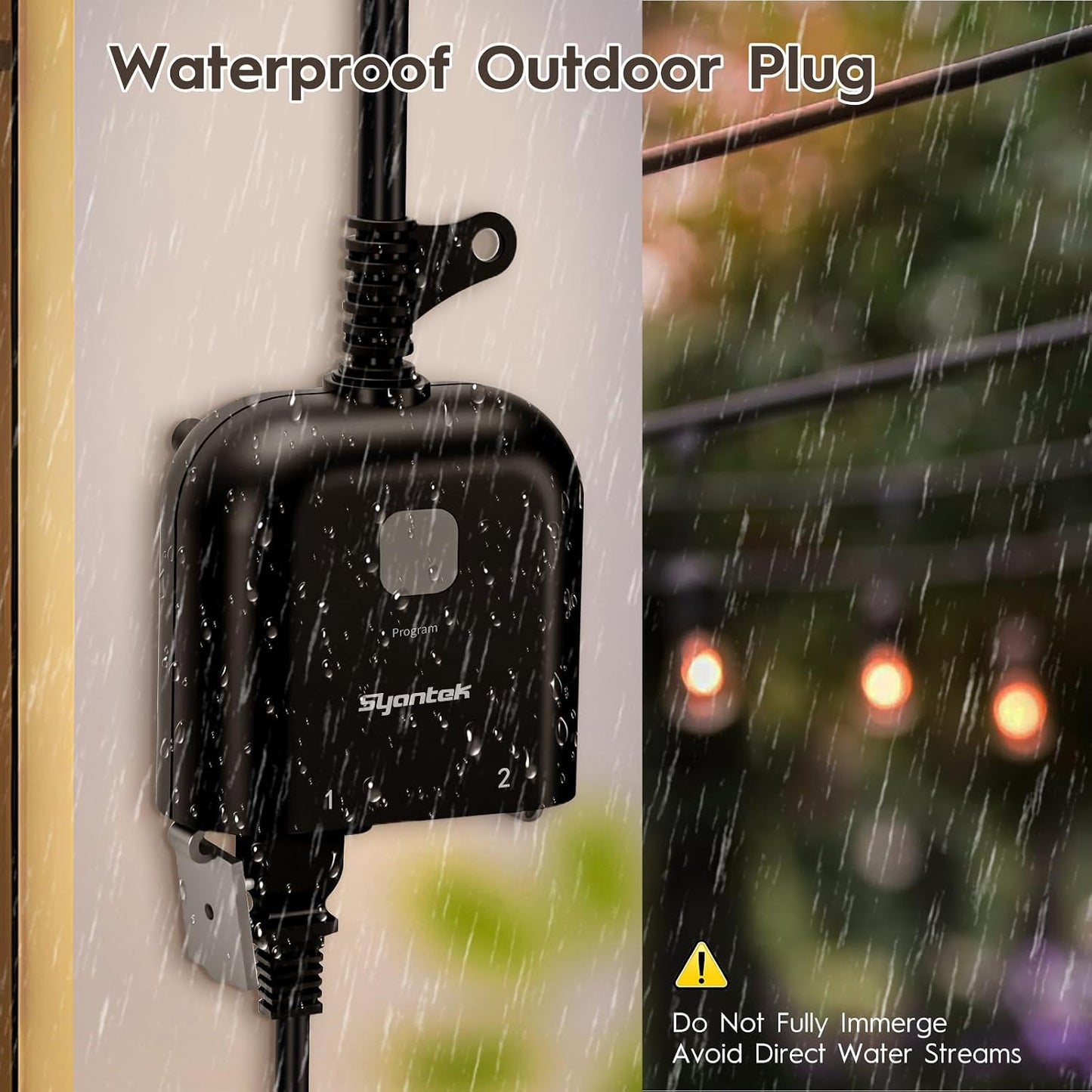 Outdoor Wireless Remote Control Outlet Indoor 2-in-1 Outlet Switch Weatherproof Power Strip Heavy Duty Energy Plug, 15A, Dual 3-Prong, 100FT, Multi-Device, FCC Listed