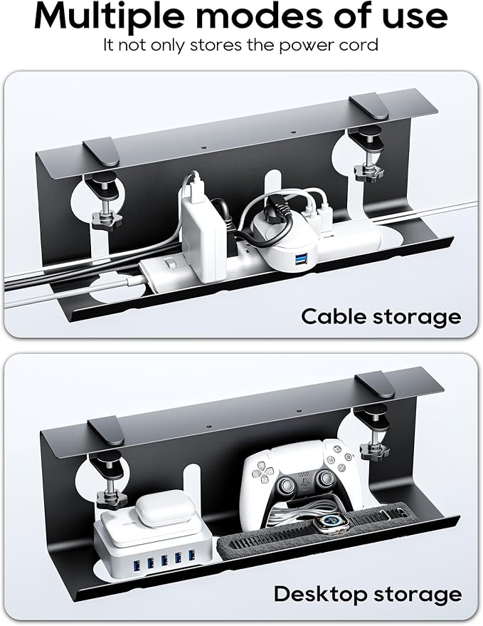 NODOCA No Drill Under Desk Cable Management Tray, Punch-Free Clamp on, Metal - Image 6