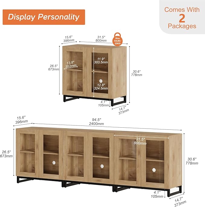 WAMPAT Modern TV Stand with Glass Doors - Image 2