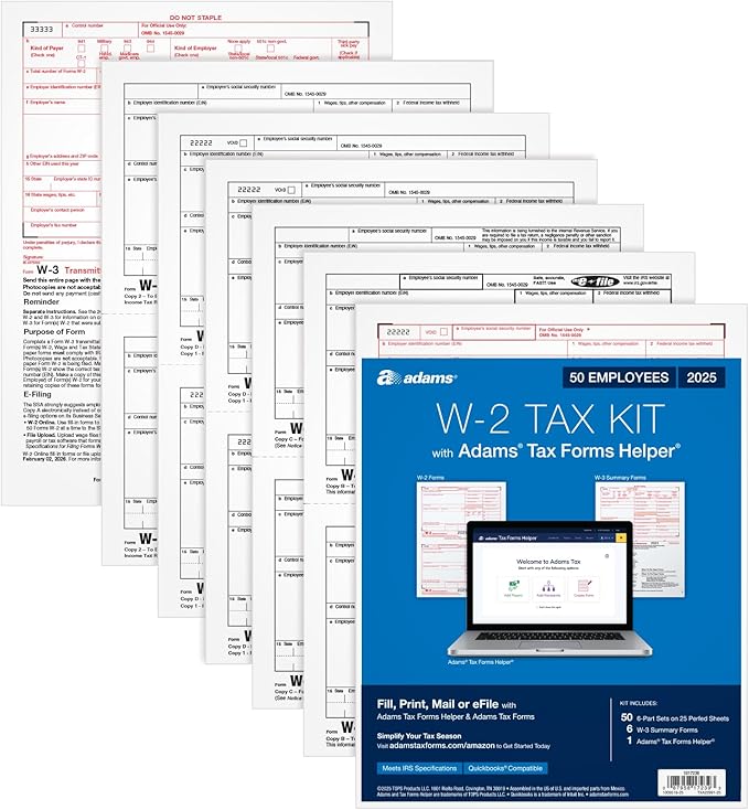 Adams W-2 Forms 2025, 6-Part Kit by TOPSProducts