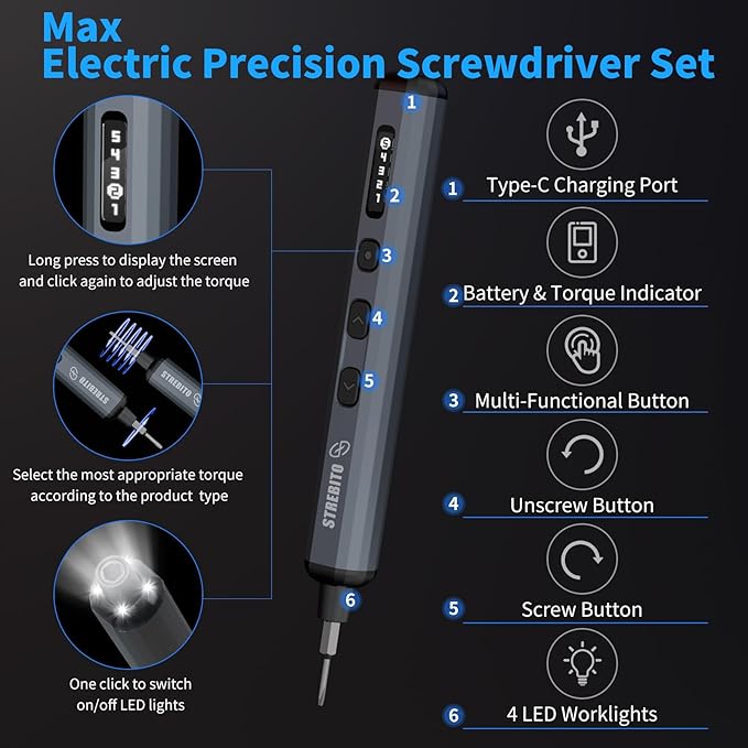 STREBITO Mini Electric Screwdriver Set, 70-in-1 Max Precision Electric - Image 3