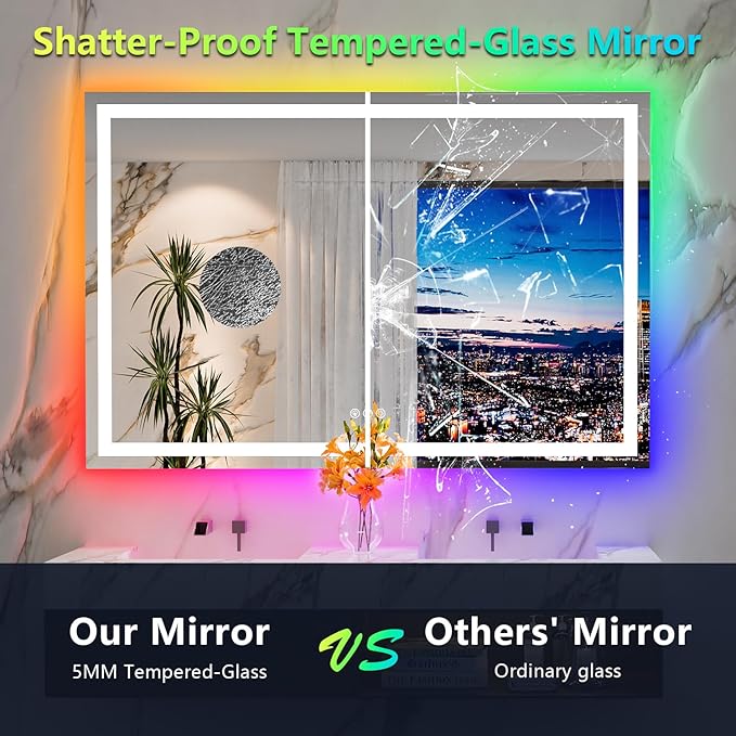 YEELAIT 60x40 Inch RGB LED Bathroom Mirror Front Light and RGB Backlit Lighted - Image 6