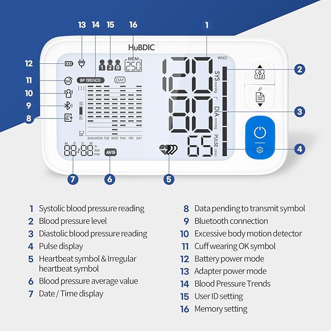 HuBDIC HubiCare Bluetooth Blood Pressure Monitor, Adjustable XL Large Cuff - Image 9