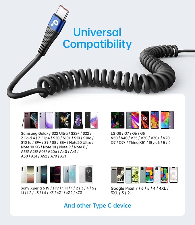 USB C Cable 3ft 2Pack Coiled USB A to USB C Charge Cord - Image 7