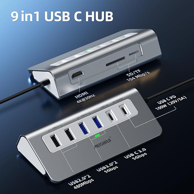 USB C Hub, Mosirui 9 in 1 USB C Hub Multiport Adapter - Image 6
