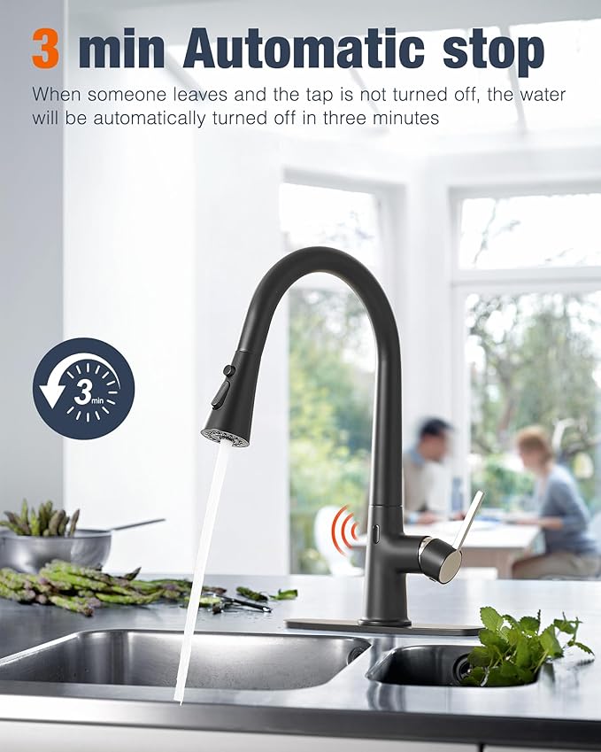AIMADI Touchless Kitchen Faucet, Matte Black, Single Handle Pull-Down Sprayer - Image 6