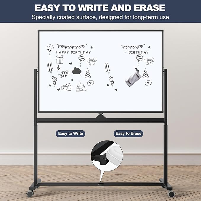 Rolling Whiteboard, 48 x 32 Inches Magnetic White Board - Image 6