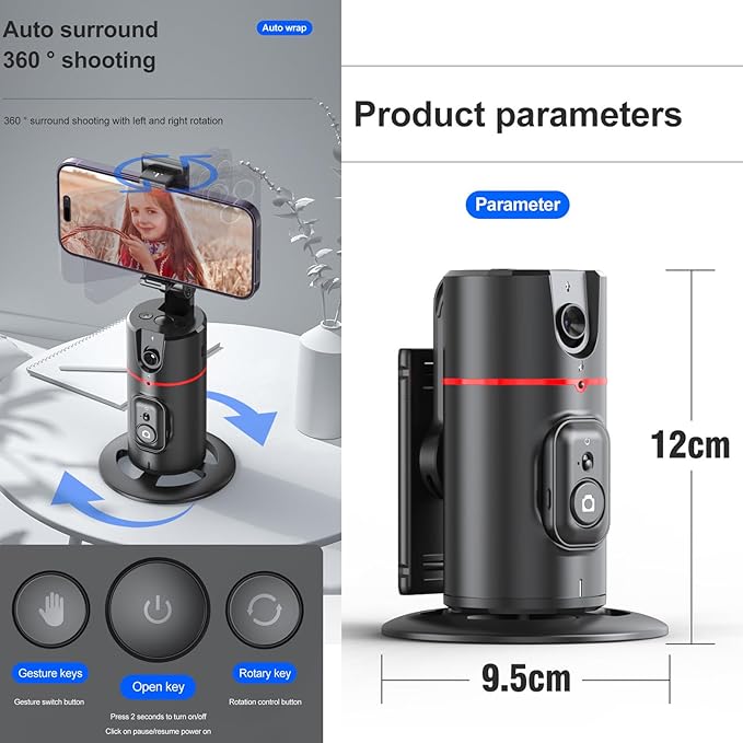 MQOUNY Auto Tracking Phone Holder, 360° Rotation Phone Camera Mount Smart - Image 4
